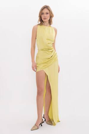 Satin Dress With Asymmetrical Skirt Detail - BSL - Globality Store - Women Clothes Wholesale Turkey
