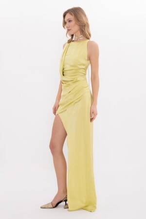 Satin Dress With Asymmetrical Skirt Detail - BSL - Globality Store - Women Clothes Wholesale Turkey