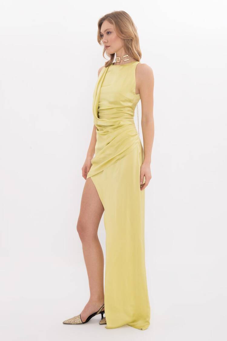 Satin Dress With Asymmetrical Skirt Detail