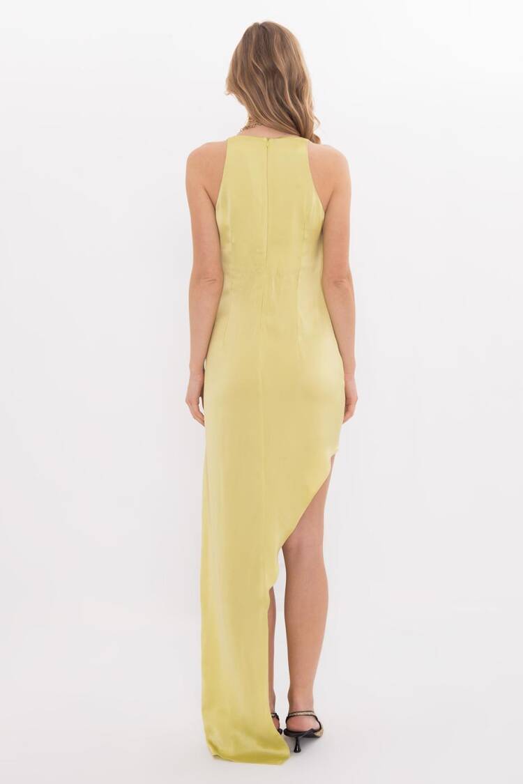 Satin Dress With Asymmetrical Skirt Detail