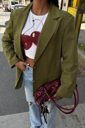 Gold Buttoned Blazer Jacket - Sobe Istanbul - Globality Store - Women Clothes Wholesale Turkey