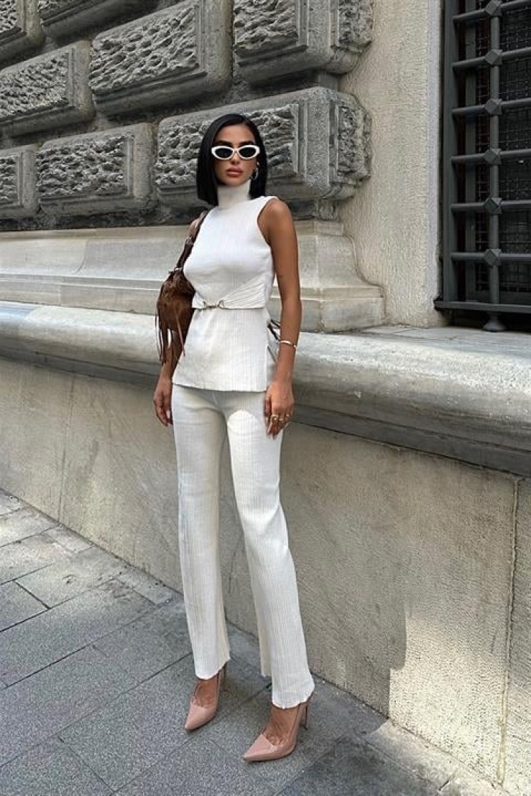 Self Belted Two Piece Suit