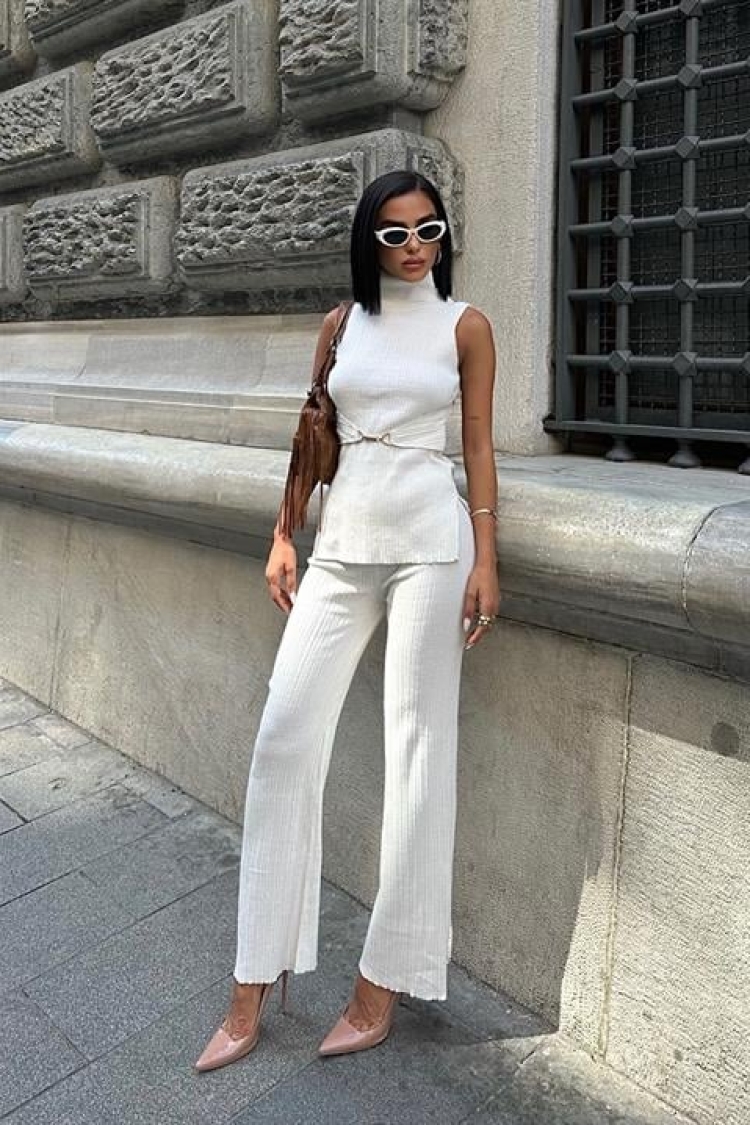 Self Belted Two Piece Suit