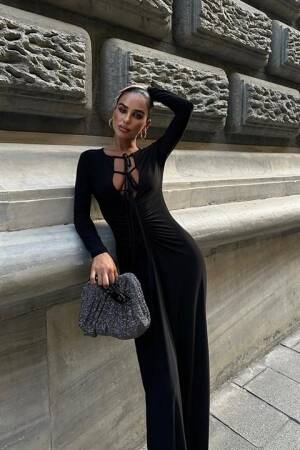 Long Low Cut Dress - Sobe Istanbul - Globality Store - Women Clothes Wholesale Turkey