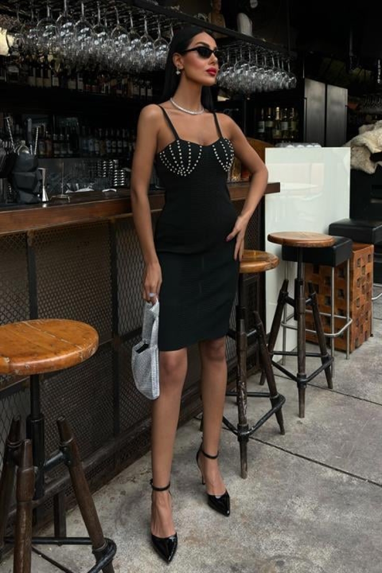 Stone Detailed Mini Dress