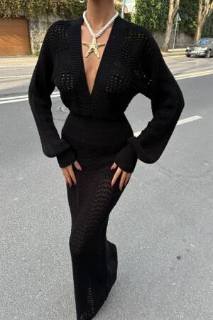 Deep Cleavage Crochet Dress - Sobe Istanbul - Globality Store - Women Clothes Wholesale Turkey