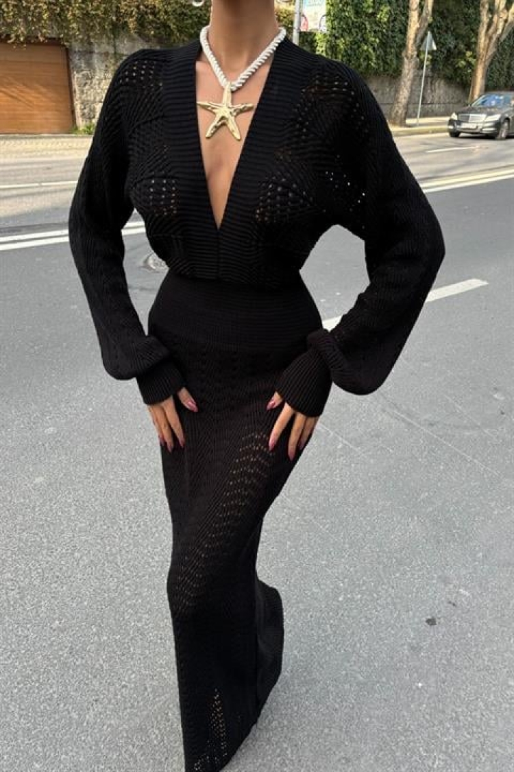 Deep Cleavage Crochet Dress