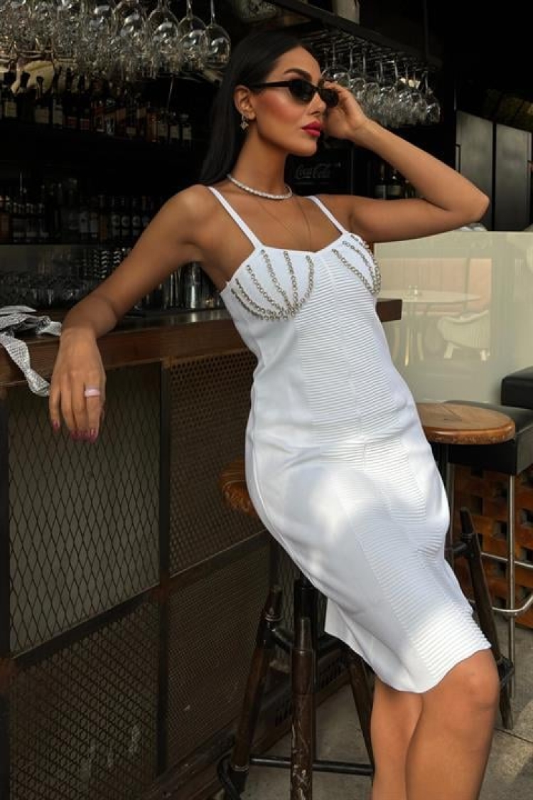 Stone Detailed Mini Dress