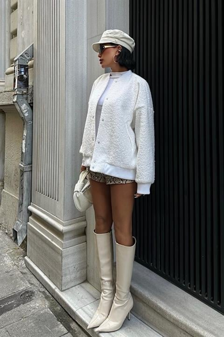 Curly Fur Lined Bomber Jacket