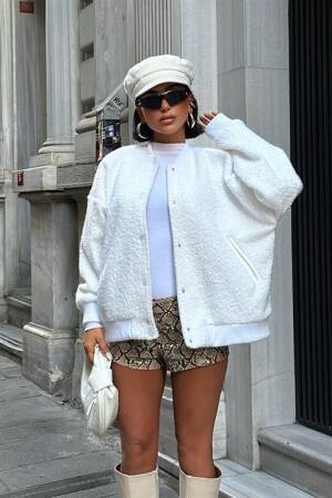 Curly Fur Lined Bomber Jacket - Sobe Istanbul - Globality Store - Women Clothes Wholesale Turkey