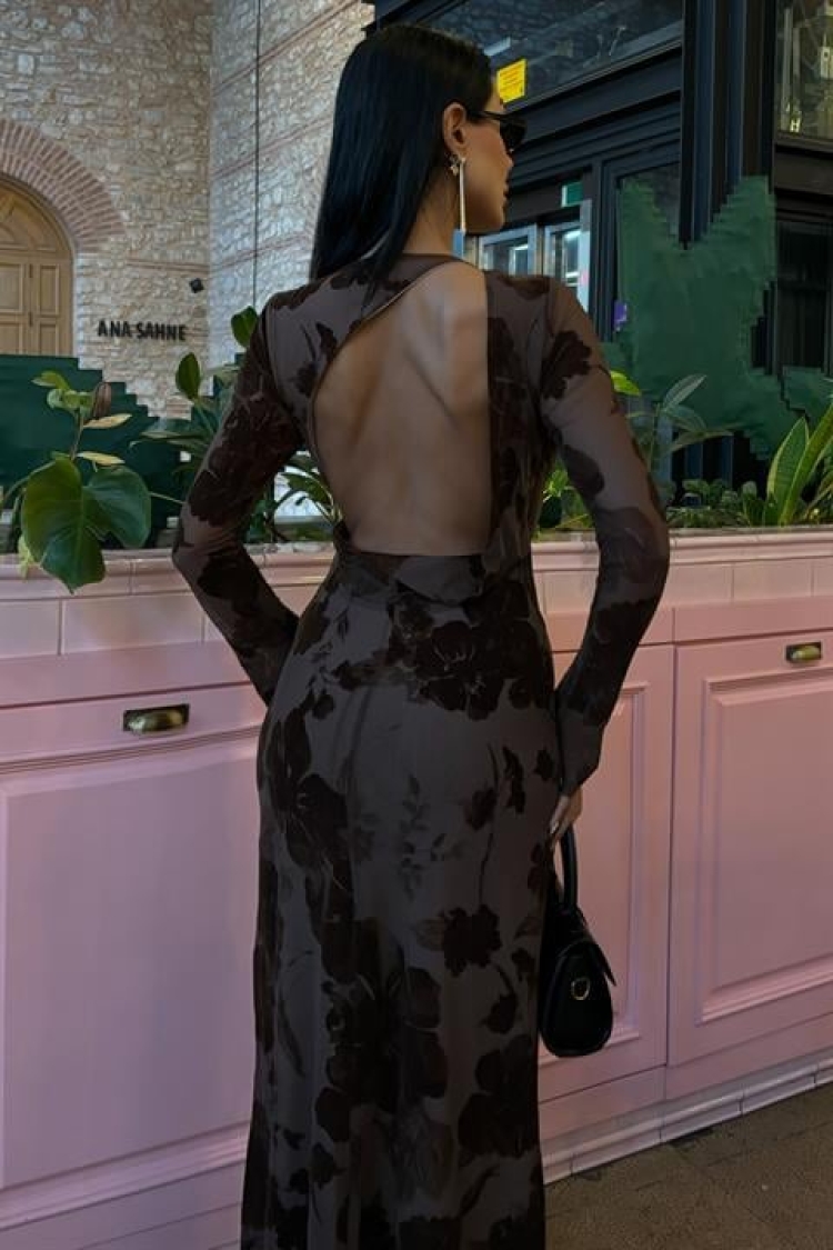 Velvet Printed Backless Lined Dress