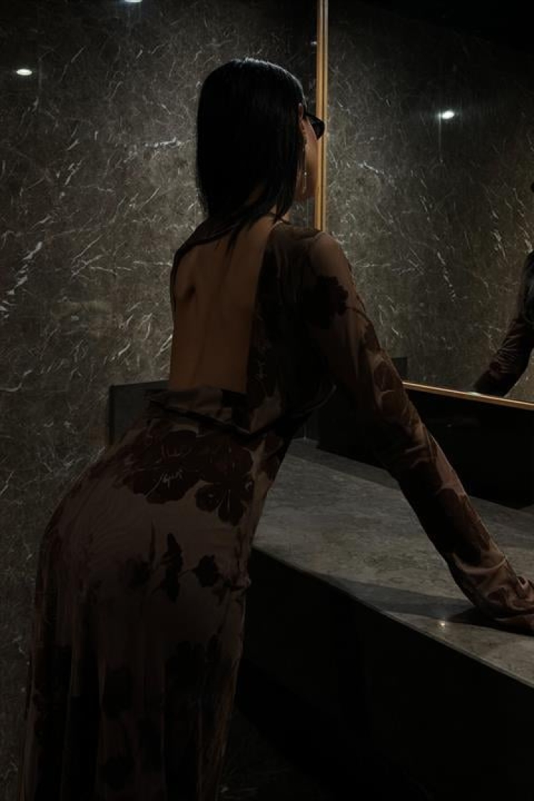 Velvet Printed Backless Lined Dress