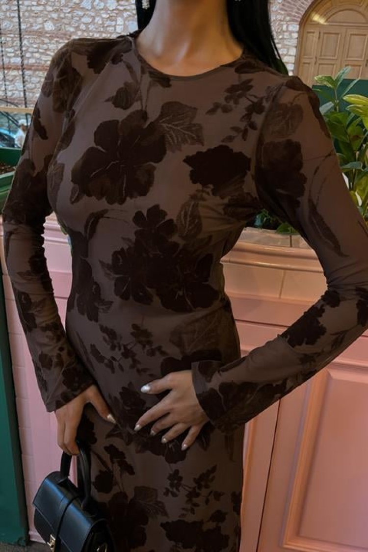 Velvet Printed Backless Lined Dress