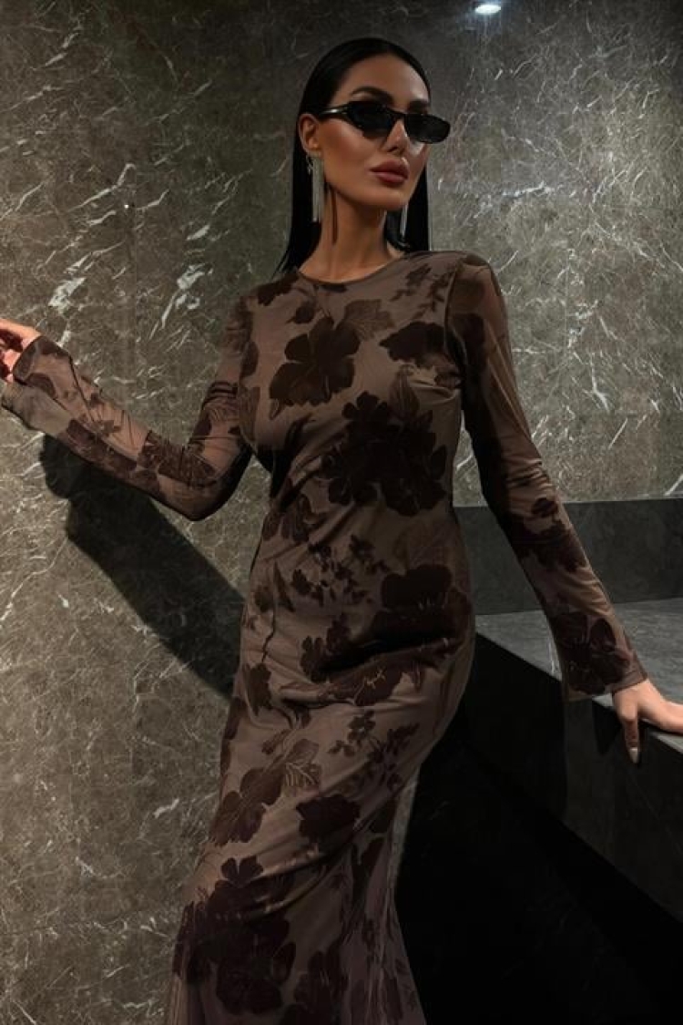 Velvet Printed Backless Lined Dress