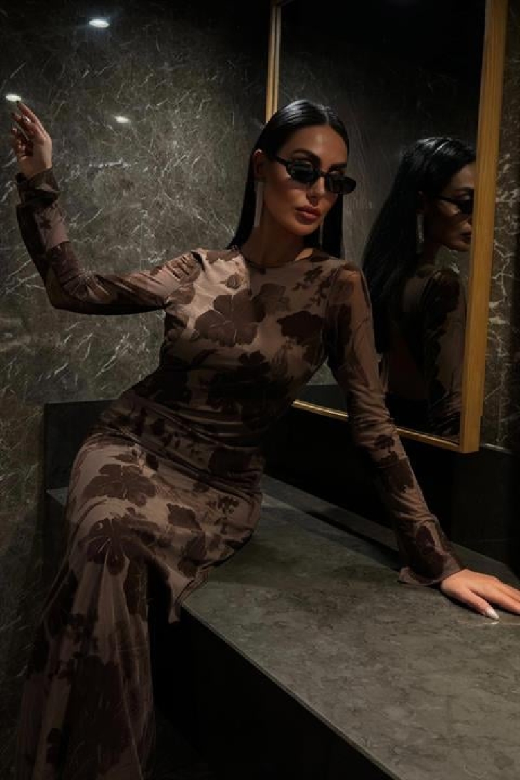 Velvet Printed Backless Lined Dress