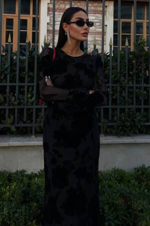 Velvet Printed Backless Lined Dress - Sobe Istanbul - Globality Store - Women Clothes Wholesale Turkey