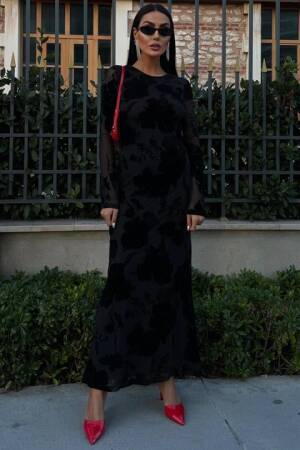 Velvet Printed Backless Lined Dress - Sobe Istanbul - Globality Store - Women Clothes Wholesale Turkey