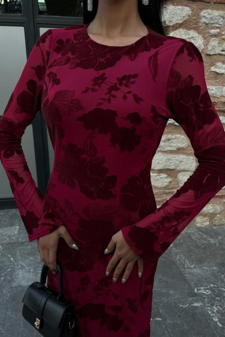 Velvet Printed Backless Lined Dress