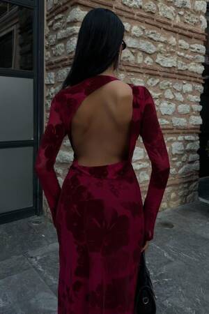 Velvet Printed Backless Lined Dress - Sobe Istanbul - Globality Store - Women Clothes Wholesale Turkey