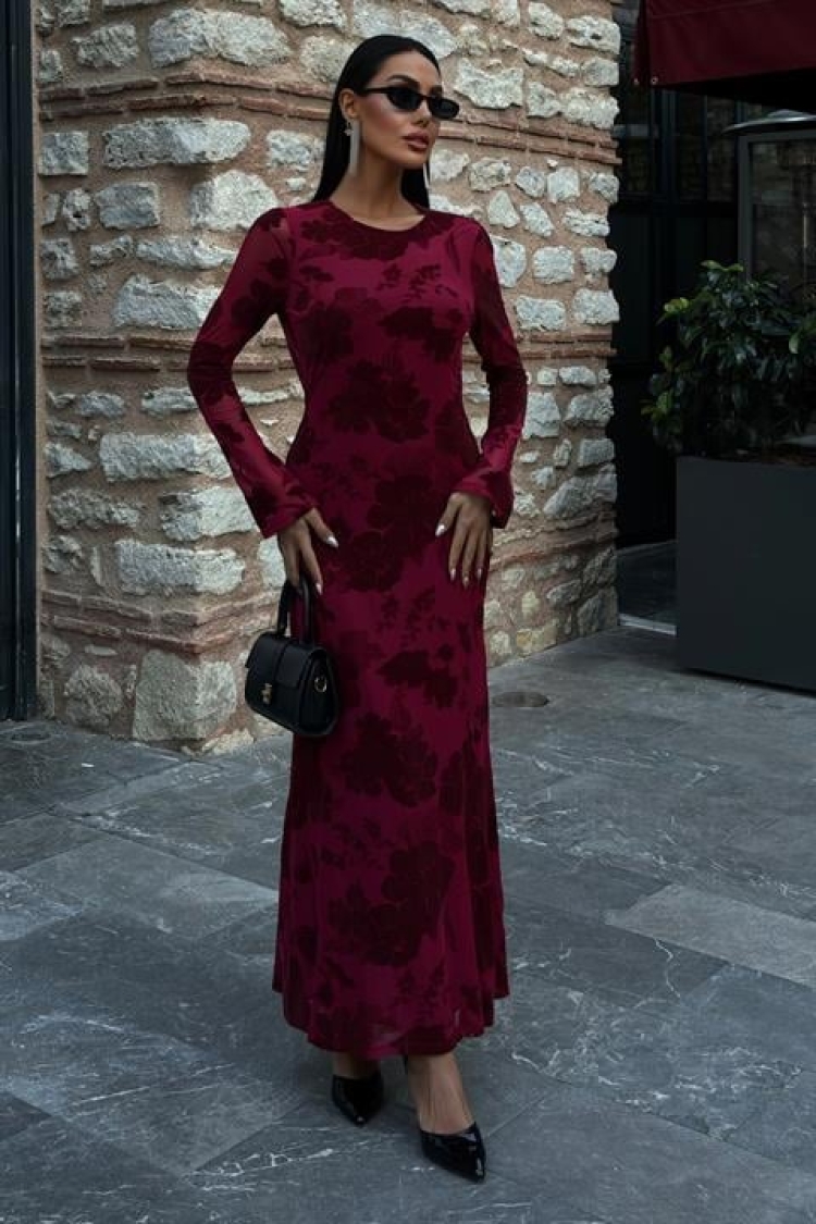 Velvet Printed Backless Lined Dress