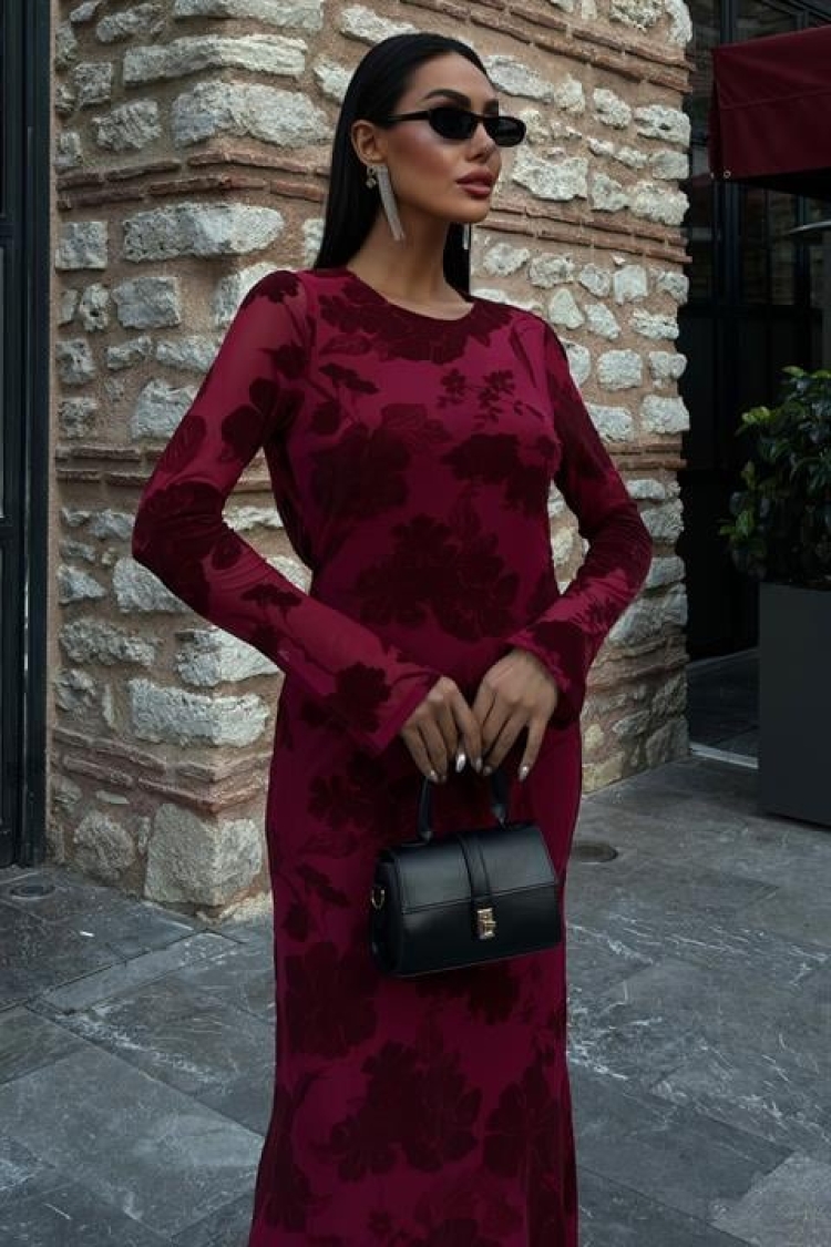 Velvet Printed Backless Lined Dress