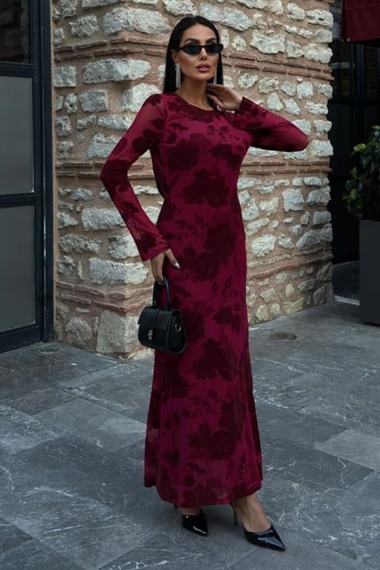 Velvet Printed Backless Lined Dress