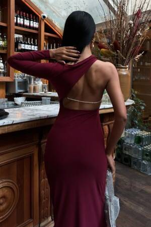 Elegant Dress With Back Chain And Cleavage - Sobe Istanbul - Globality Store - Women Clothes Wholesale Turkey