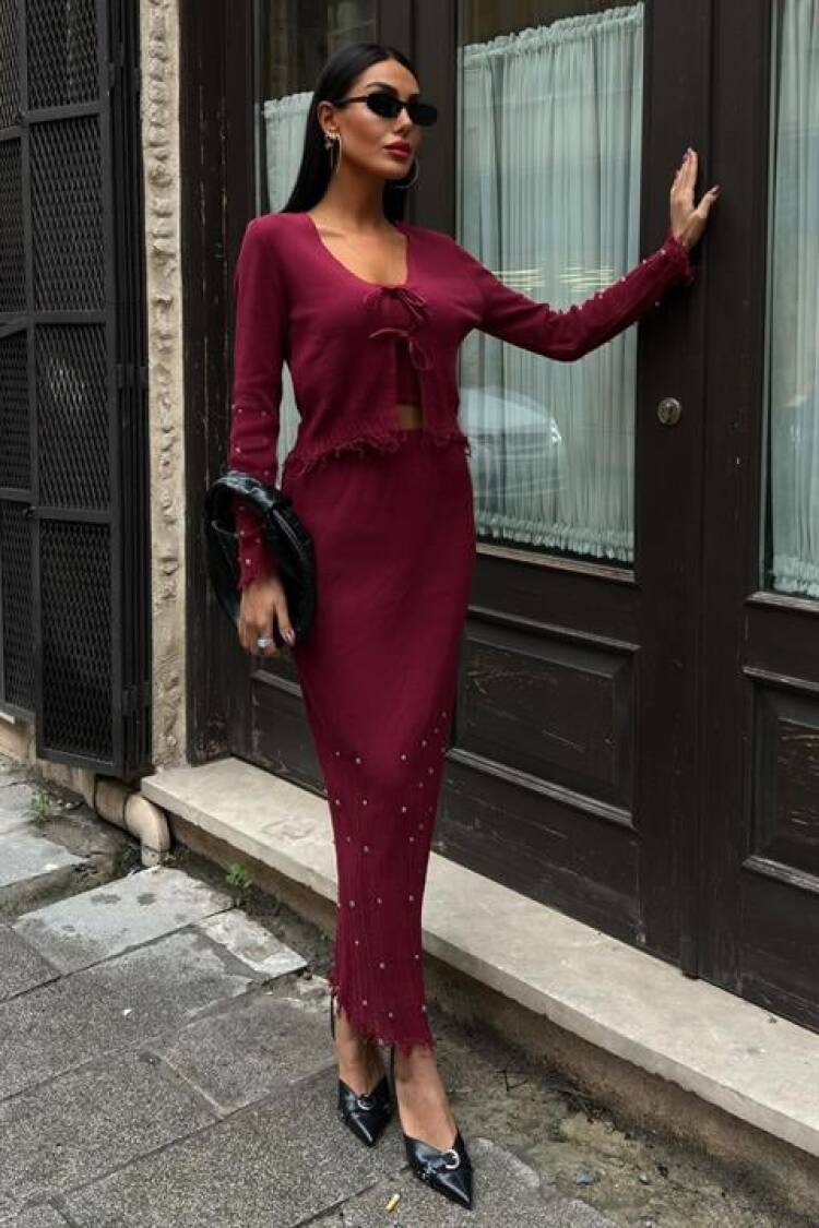 Ferry Pearl Detailed Three Piece Suit - Sobe Istanbul - Globality Store - Women Clothes Wholesale Turkey