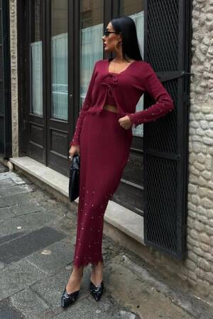 Ferry Pearl Detailed Three Piece Suit - Sobe Istanbul - Globality Store - Women Clothes Wholesale Turkey