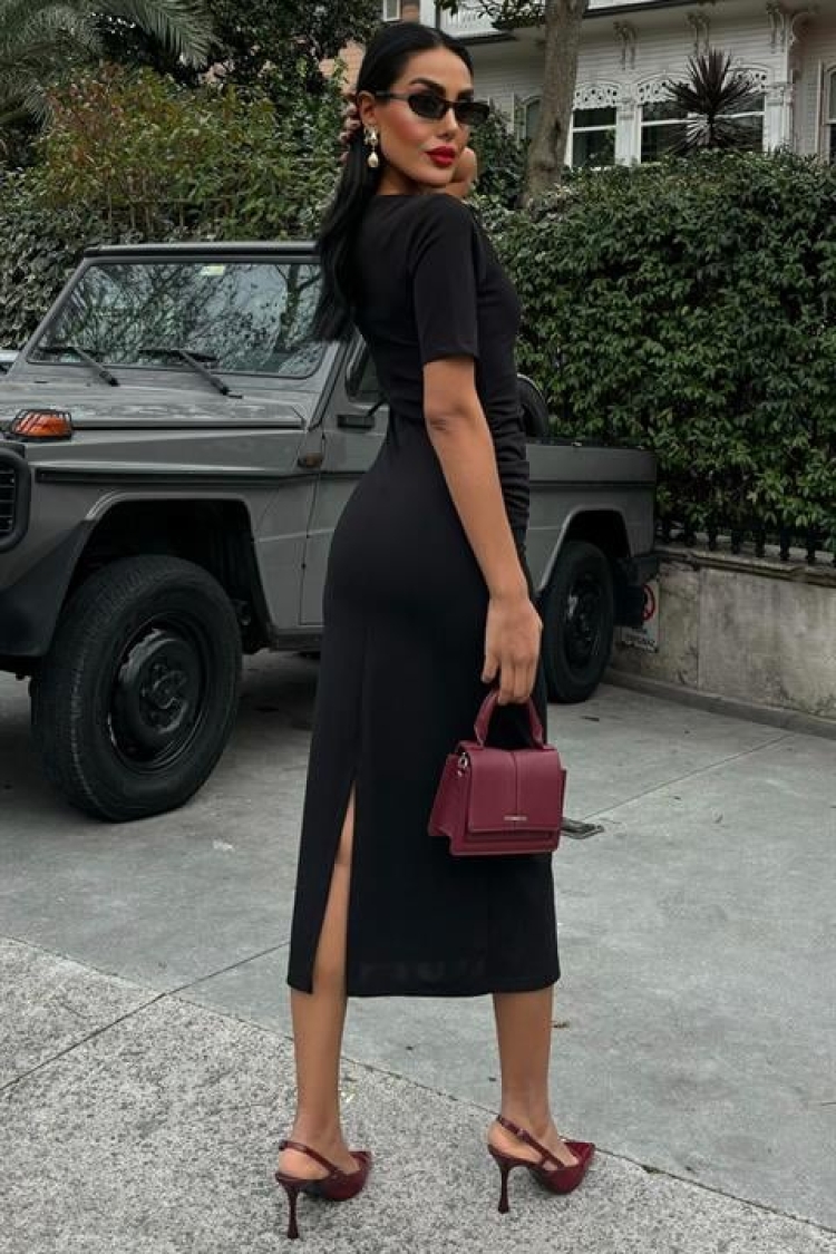 Pleated Waist Midi Dress