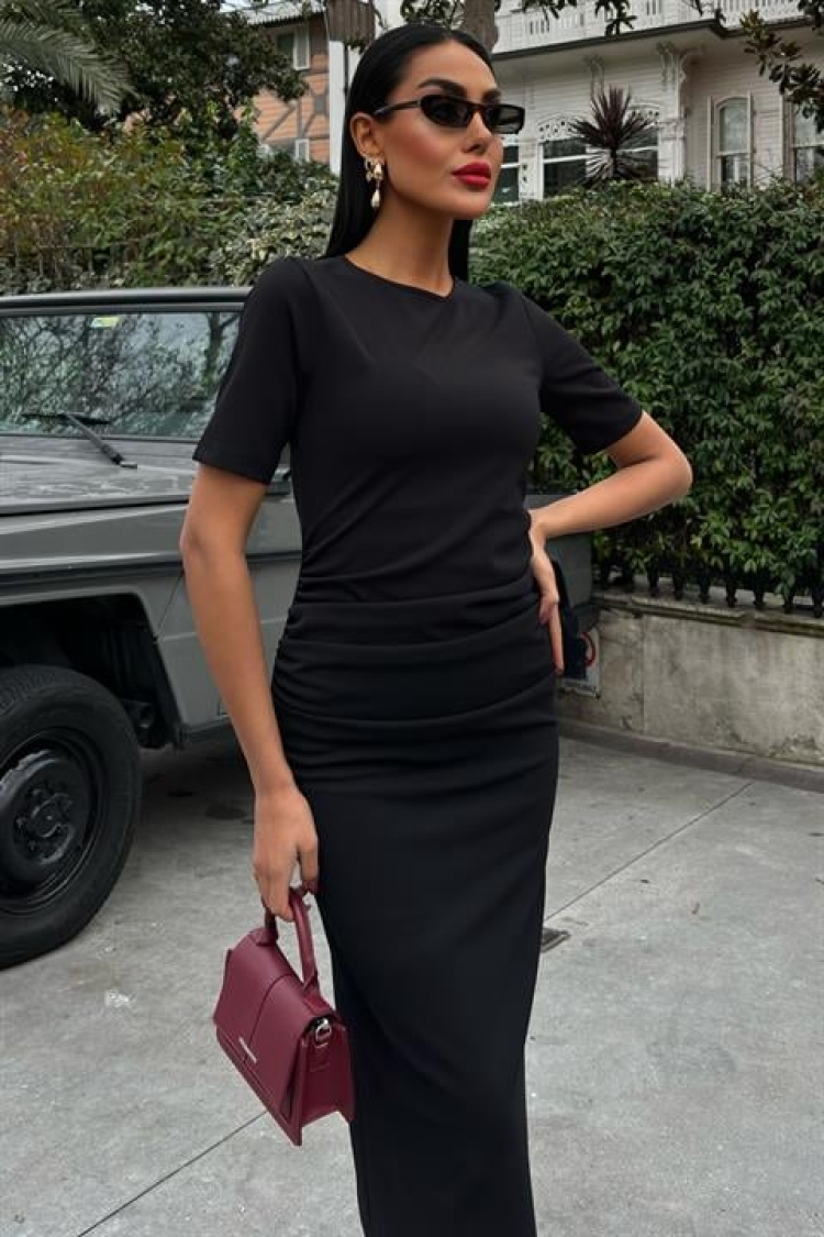 Pleated Waist Midi Dress
