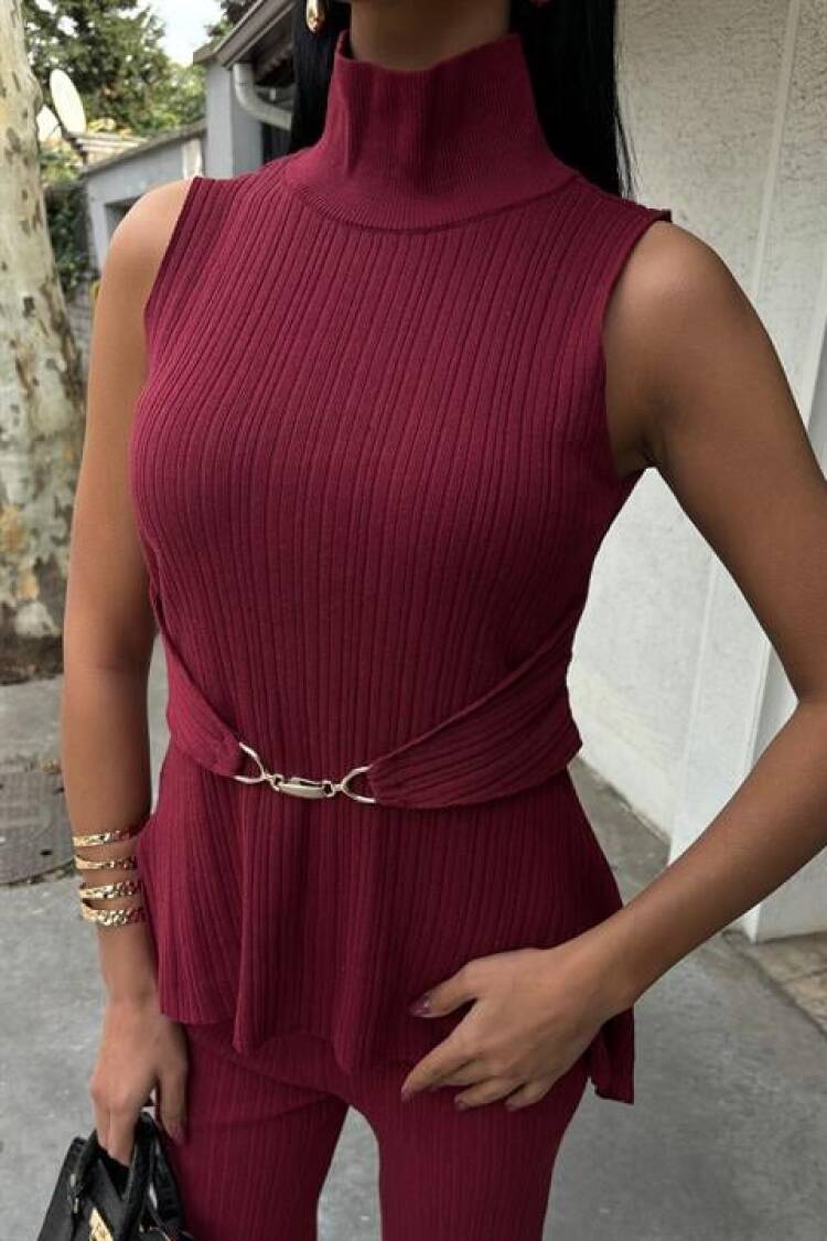 Rose Stand Collar Ribbed Suit
