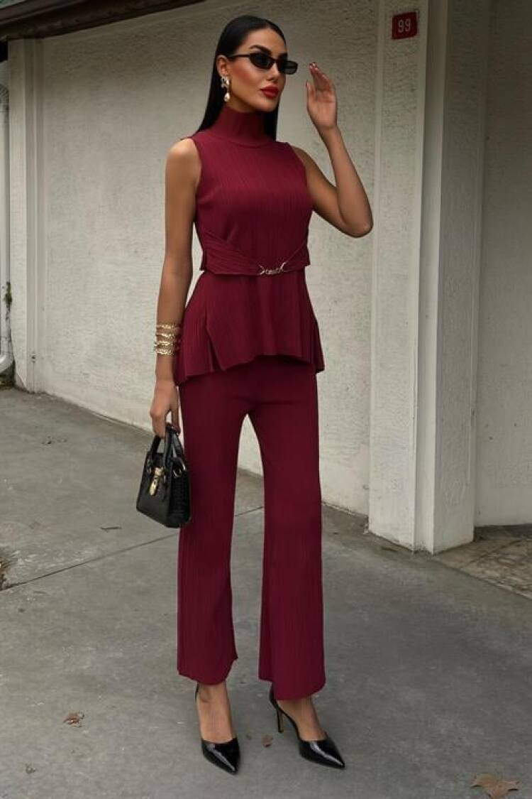 Rose Stand Collar Ribbed Suit