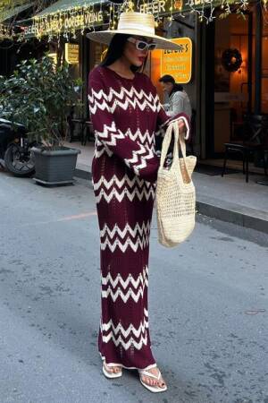 Openwork Dress With Beaded Detail - Multicolored - Sobe Istanbul - Globality Store - Women Clothes Wholesale Turkey