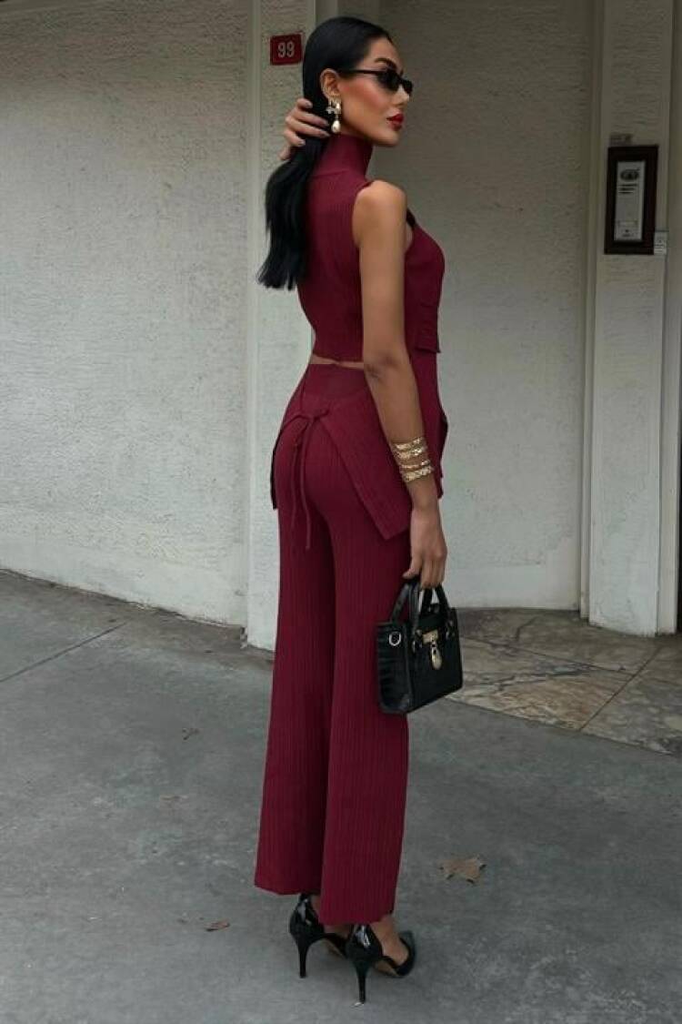 Rose Stand Collar Ribbed Suit