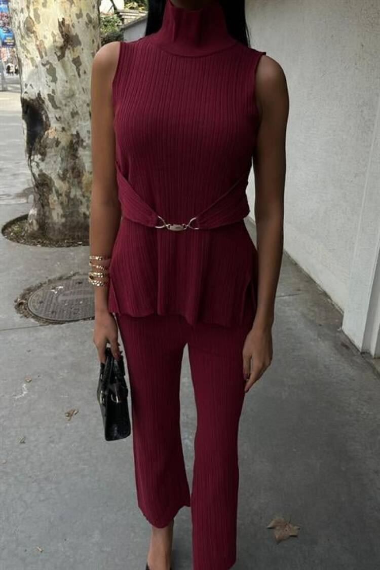 Rose Stand Collar Ribbed Suit