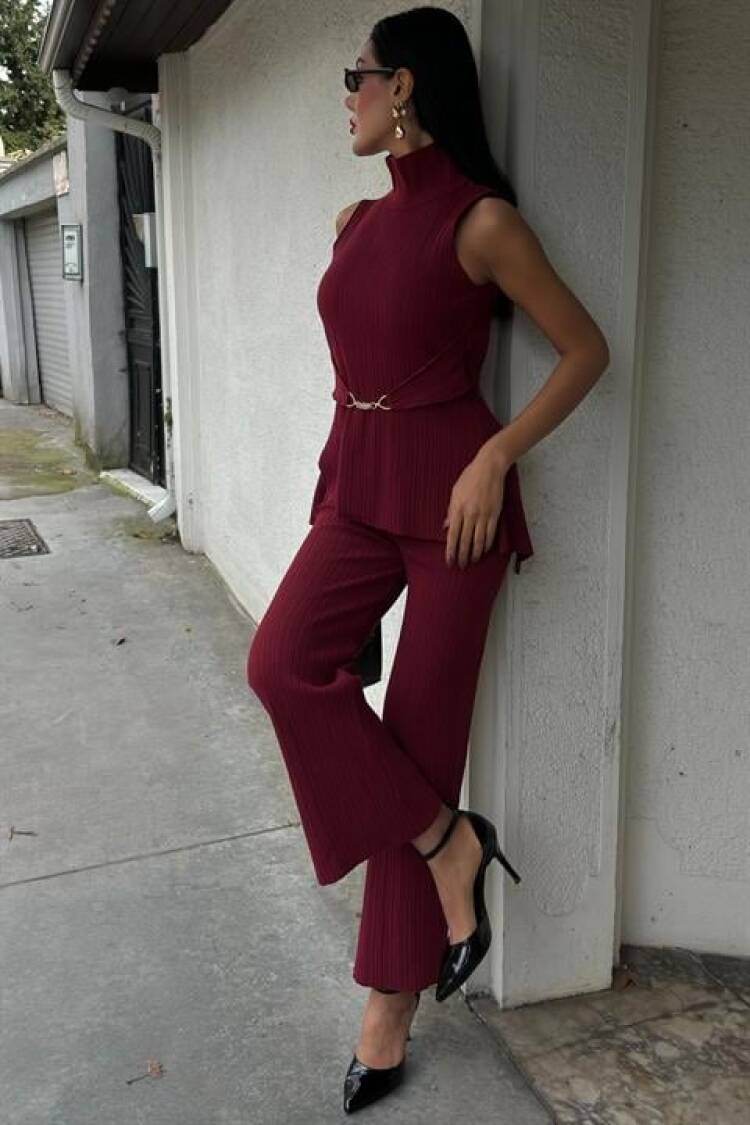 Rose Stand Collar Ribbed Suit