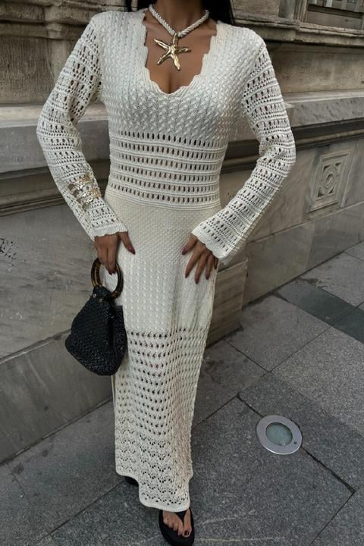Openwork Detailed Spanish Sleeve Dress