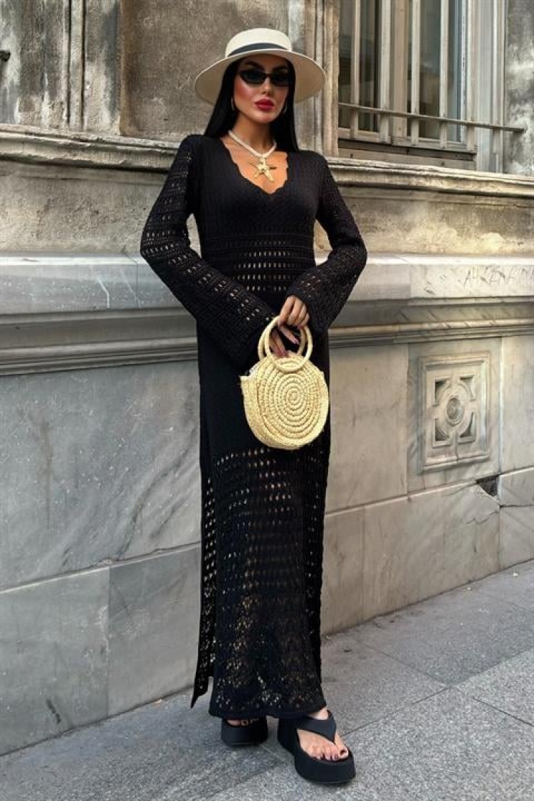 Openwork Detailed Spanish Sleeve Dress - Sobe Istanbul - Globality Store - Women Clothes Wholesale Turkey