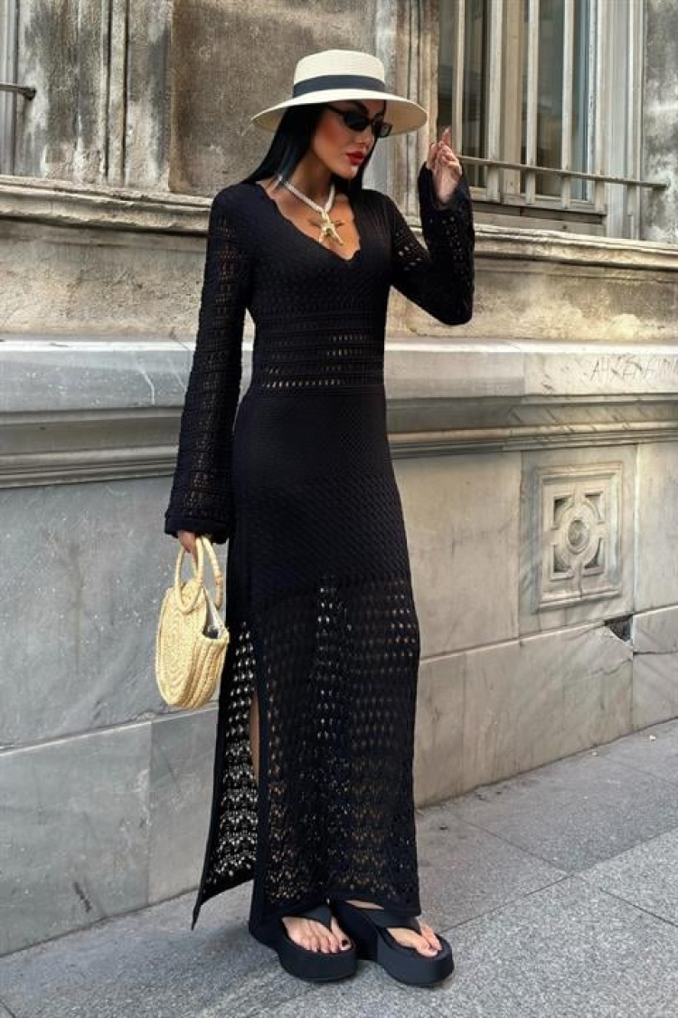 Openwork Detailed Spanish Sleeve Dress