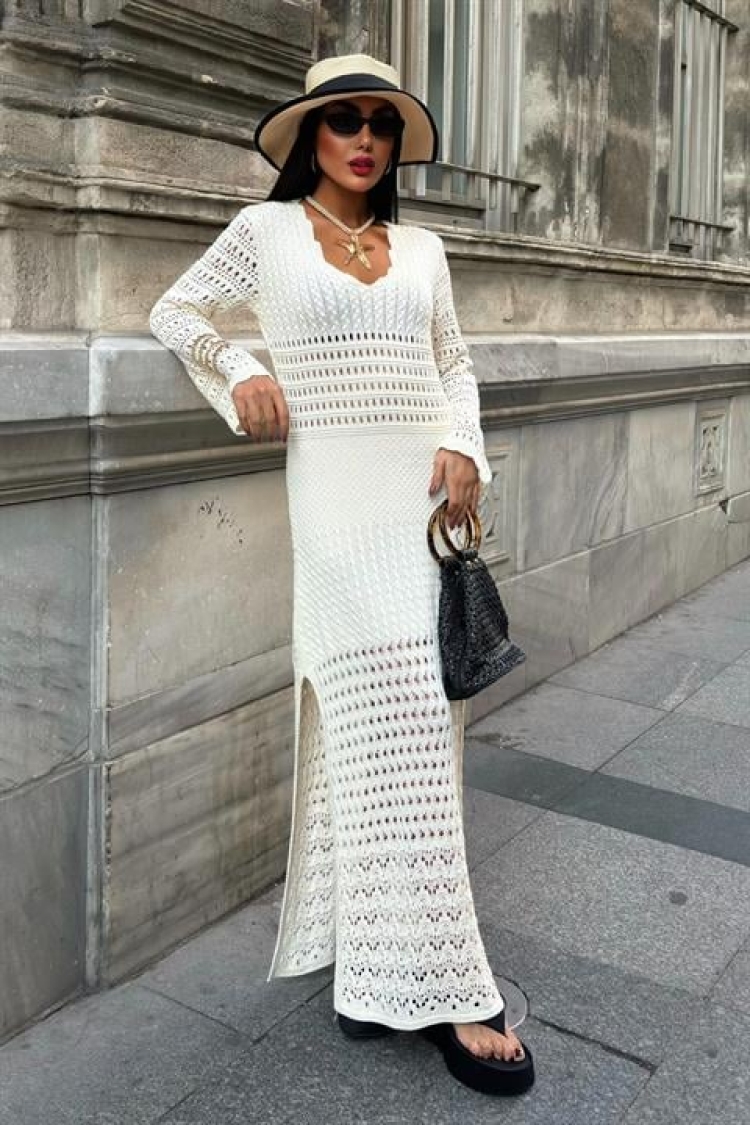 Openwork Detailed Spanish Sleeve Dress