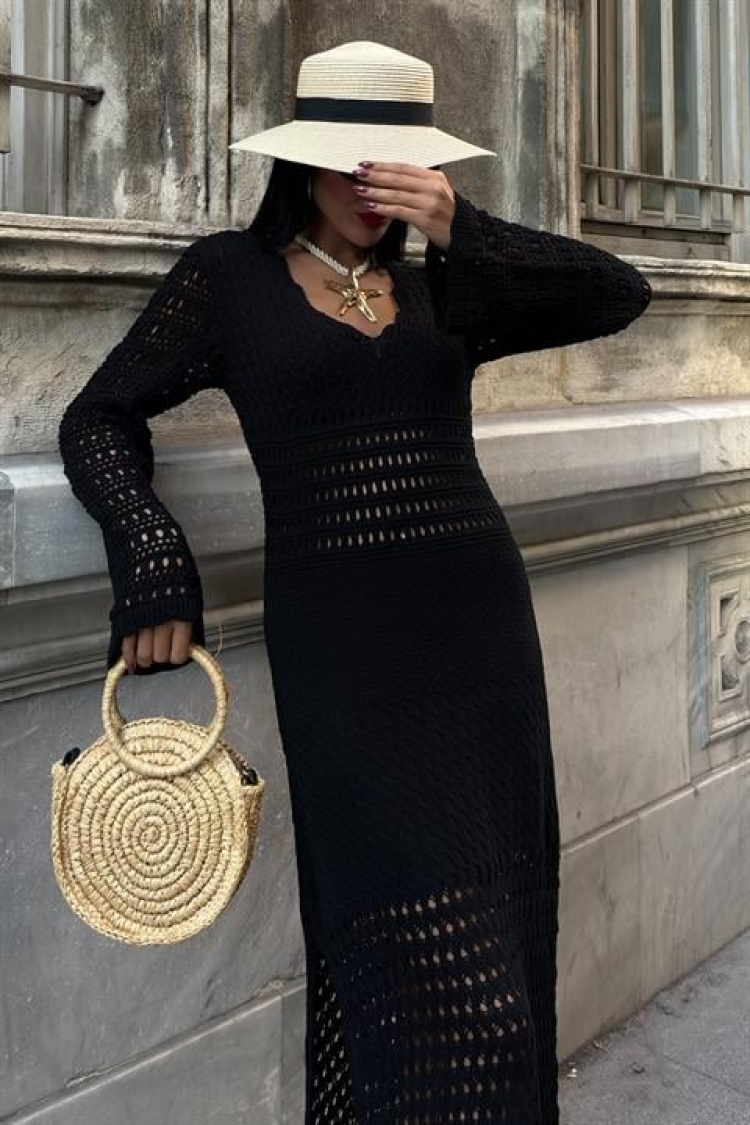 Openwork Detailed Spanish Sleeve Dress