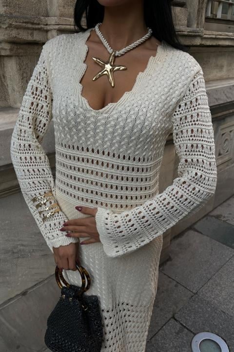 Openwork Detailed Spanish Sleeve Dress