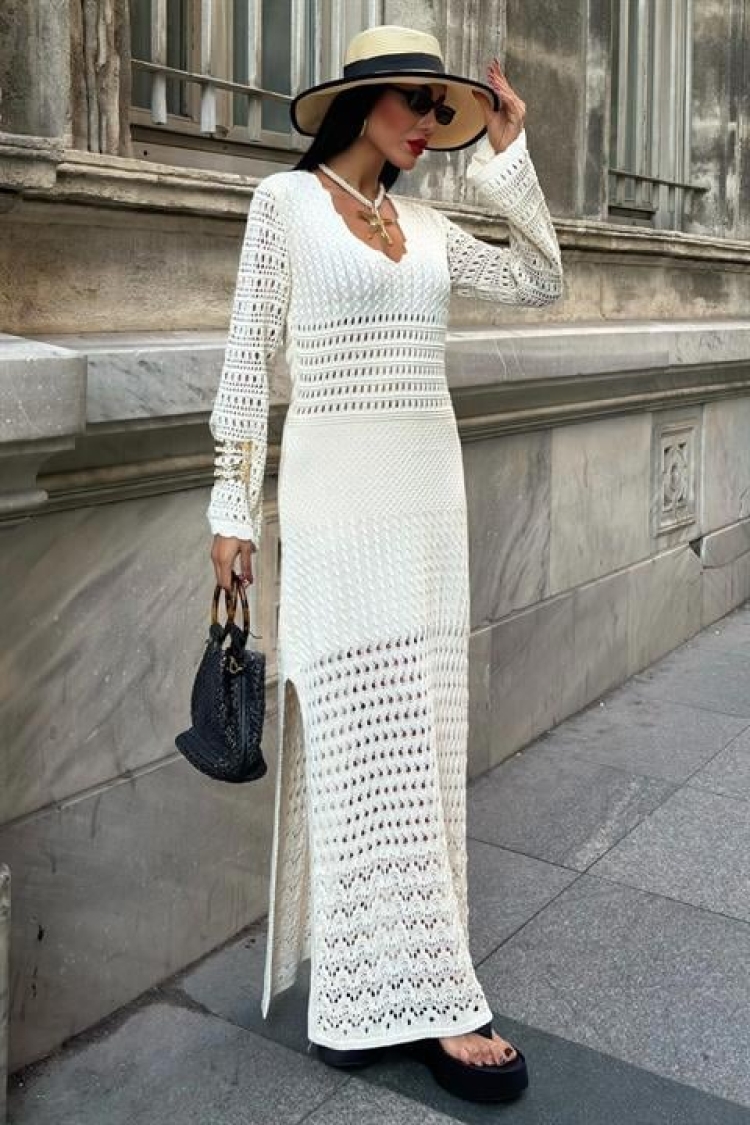 Openwork Detailed Spanish Sleeve Dress - Sobe Istanbul - Globality Store - Women Clothes Wholesale Turkey