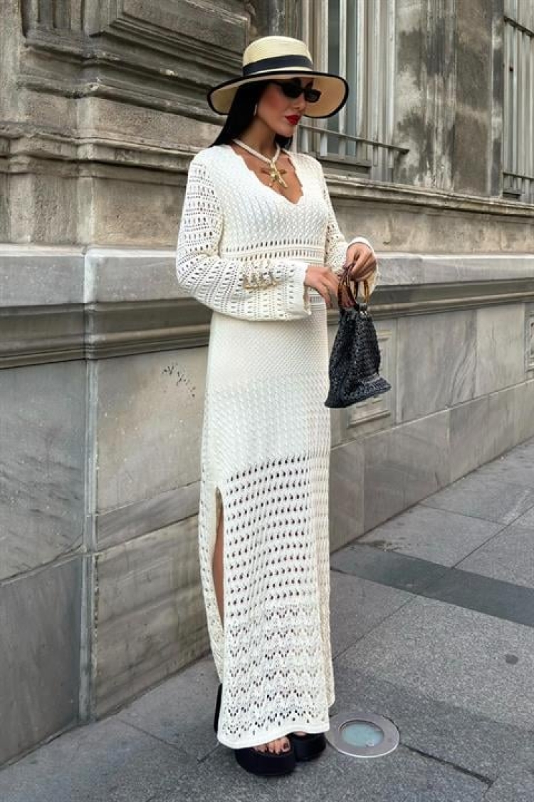 Openwork Detailed Spanish Sleeve Dress