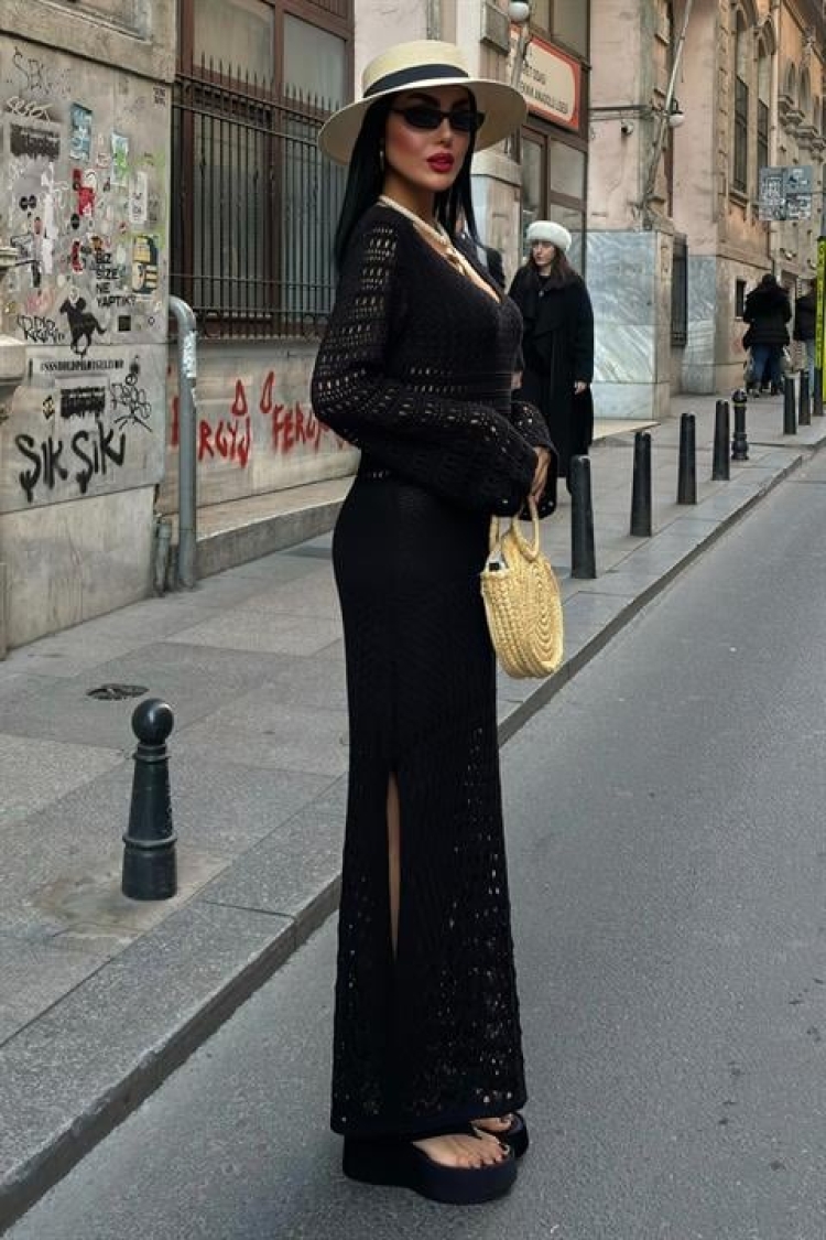 Openwork Detailed Spanish Sleeve Dress