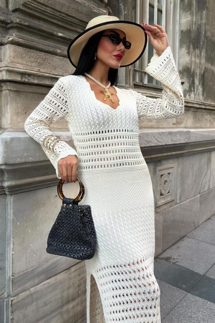 Openwork Detailed Spanish Sleeve Dress