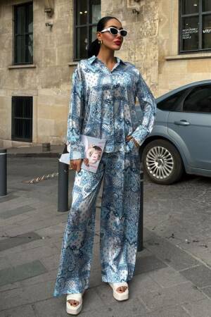 Ethnic Pattern Casual Satin Suit - Multicolored - Sobe Istanbul - Globality Store - Women Clothes Wholesale Turkey