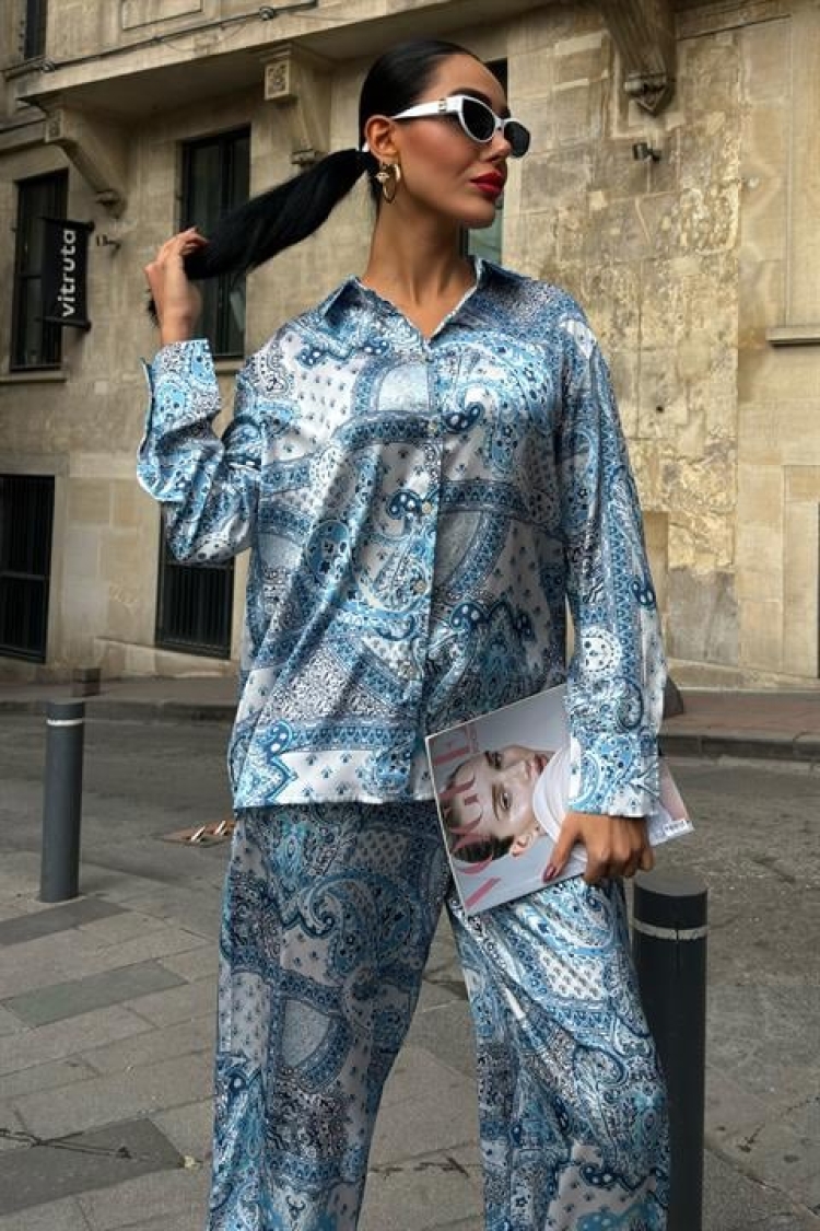 Ethnic Pattern Casual Satin Suit - Multicolored