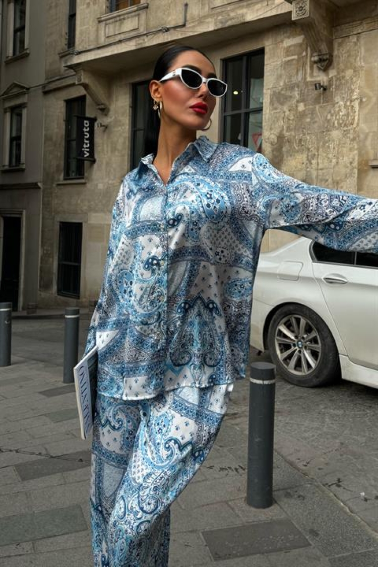 Ethnic Pattern Casual Satin Suit - Multicolored